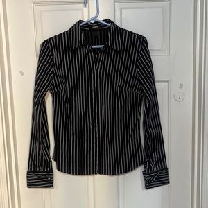 Express Womens Button Down Blouse Shirt Black Striped Long Sleeve